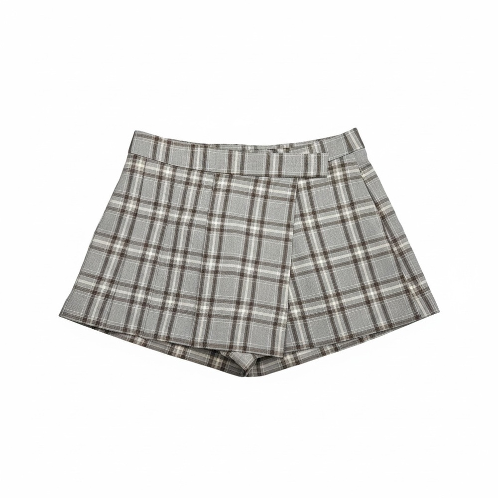 Altar'd State Brown Plaid Pleated Skort Faux Wrap Mini Skirt Size S | NWT